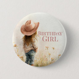 Bóton Redondo 5.08cm Pink Cowgirl Birthday | Farm Theme 1st 