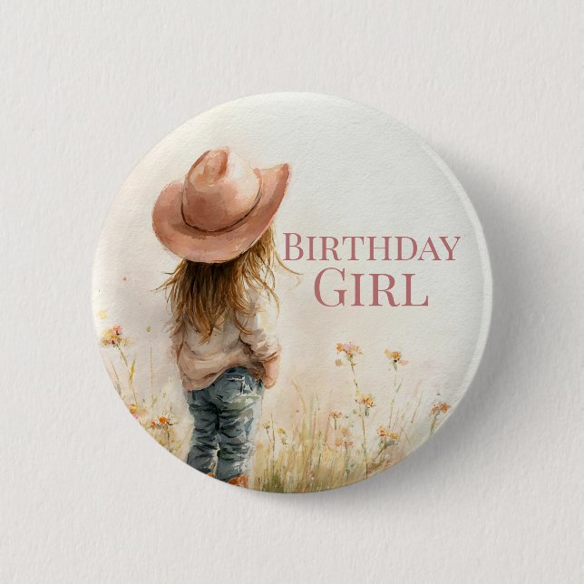 Bóton Redondo 5.08cm Pink Cowgirl Birthday | Farm Theme 1st  (Frente)