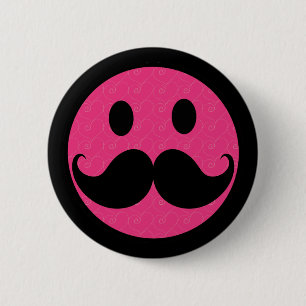 Bóton Redondo 5.08cm Pink Face Mustache Bigode