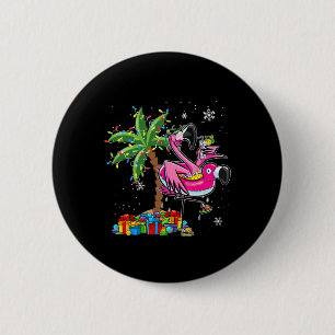 Bóton Redondo 5.08cm Pink Flamingo de Natal Palm Tree Tropical Xmas Ho