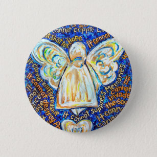 Bóton Redondo 5.08cm Pinos do botão Angel do Cancer azul e Dourado