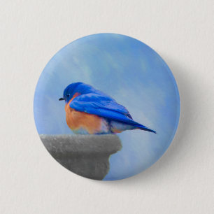 Bóton Redondo 5.08cm Pintura Bluebird - Arte Original para Pássaros