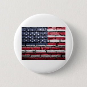 Bóton Redondo 5.08cm Pintura de bandeira americana numa parede de tijol