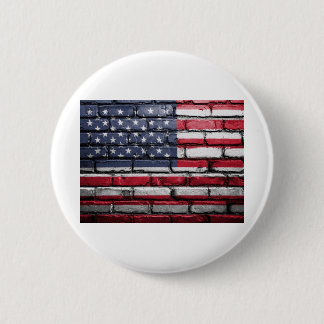 Bóton Redondo 5.08cm Pintura de bandeira americana numa parede de tijol