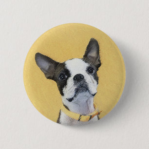 Bóton Redondo 5.08cm Pintura de Boston Terrier - Arte de Cachorro Origi