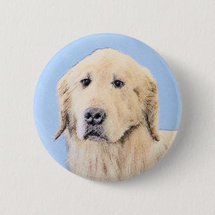 Bóton Redondo 5.08cm Pintura de Golden Retriever - Arte Original de Cac