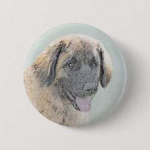 Bóton Redondo 5.08cm Pintura de Leonberger - Arte de Cachorro Original 