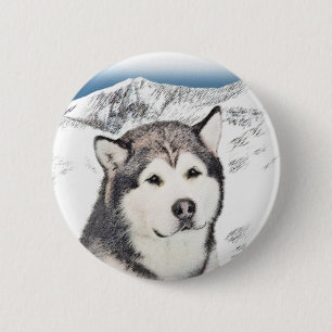 Bóton Redondo 5.08cm Pintura de Malamute no Alasca - Arte de Cachorro O