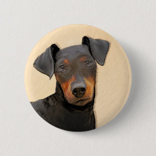 Bóton Redondo 5.08cm Pintura de Manchester Terrier Arte Animal Original