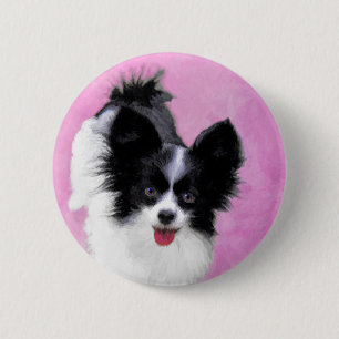 Bóton Redondo 5.08cm Pintura de Papillon (Branco e Preto) - Arte Canina