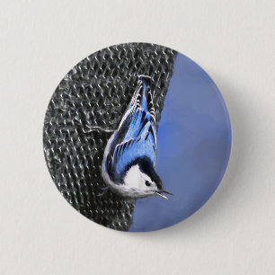 Bóton Redondo 5.08cm Pintura De Pássaros De Casca Branca