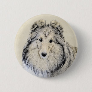 Bóton Redondo 5.08cm Pintura de Shetland Sheepdog - Arte Cachorro Origi