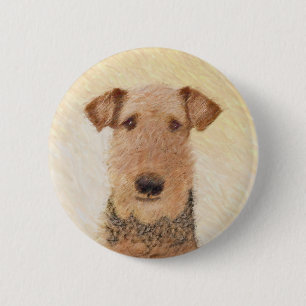 Bóton Redondo 5.08cm Pintura de Terrier Airedale - Arte original cômoda