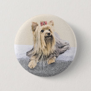 Bóton Redondo 5.08cm Pintura de Yorkshire Terrier - Arte de Cachorro Or