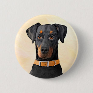 Bóton Redondo 5.08cm Pintura Doberman Pinscher Não Cortada Arte Origina