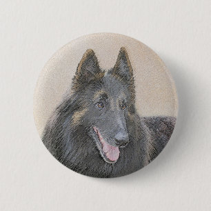 Bóton Redondo 5.08cm Pintura em Tervuren Belga - Arte Cachorra Original