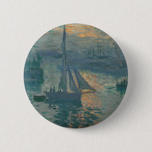 Bóton Redondo 5.08cm Pintura Impressionista Marinha do Nascer do Sol de (Frente)