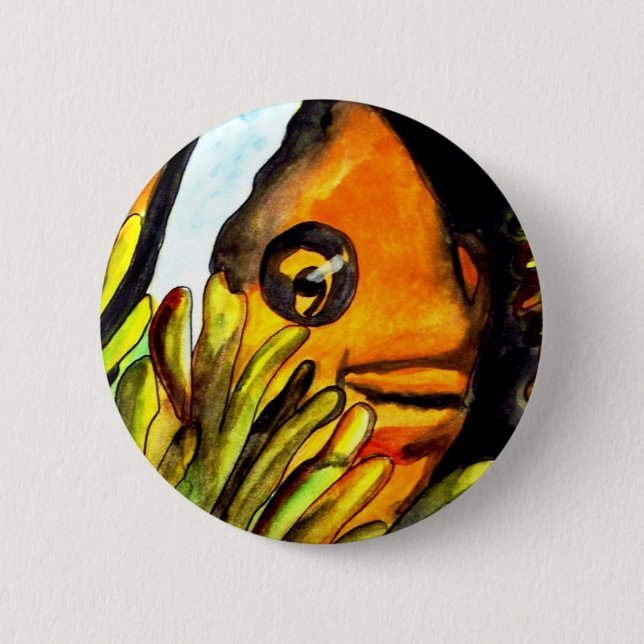 Bóton Redondo 5.08cm Pintura original aquarela do peixe-palhaço laranja (Frente)