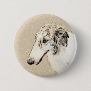 Bóton Redondo 5.08cm Pintura Original de Cachorro Borzoi (Silver Brindl