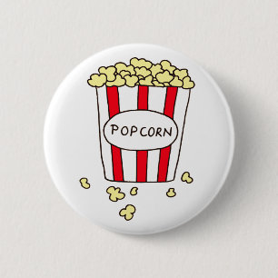 Bóton Redondo 5.08cm Pipoca de Cinema Divertido no Balde Branco Vermelh