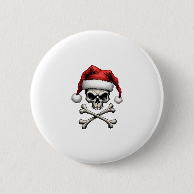Bóton Redondo 5.08cm Pirate Christmas Skull & Crossbones Santa Hat. Got (Frente)