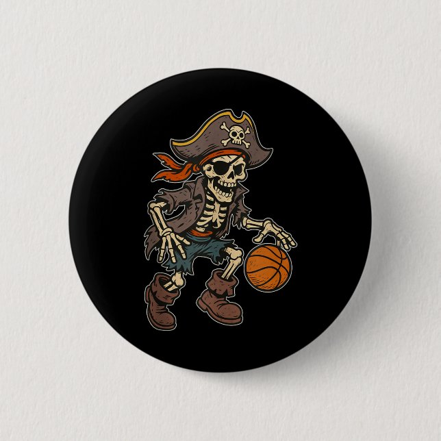 Bóton Redondo 5.08cm Pirate Skeleton Basketball Halloween Pirate Costum (Frente)