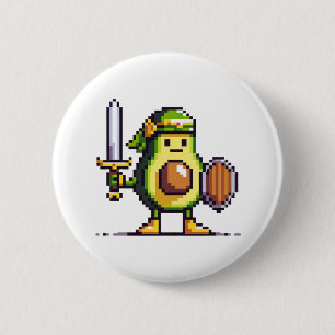 Bóton Redondo 5.08cm Pixel Avocado Warrior - Arte Retro para Jogos