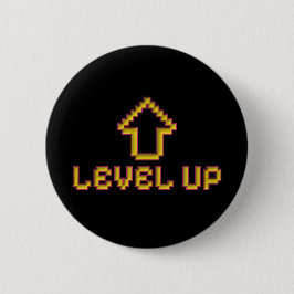 Bóton Redondo 5.08cm Pixel Level Up Gamer Pin - Preto
