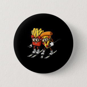 Bóton Redondo 5.08cm Pizza Batata Frita Esqui Engraçado Esquiador Comid