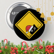 Placa de Aviso do Gato Sorrateiro de Natal Preto E