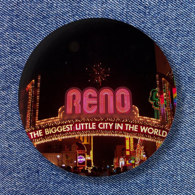 Bóton Redondo 5.08cm Placa de Reno (The Biggest Little City in the World Arch Reno Sign Button)
