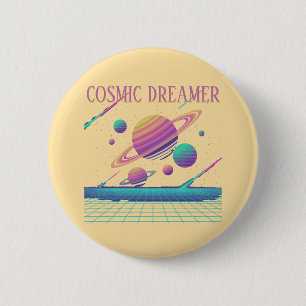Bóton Redondo 5.08cm Planetas Retro Vaporwave Synthwave