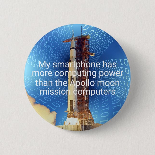 Bóton Redondo 5.08cm Poder de computação do Apollo 11 (Frente)