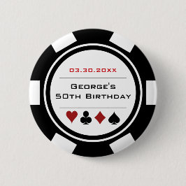 Bóton Redondo 5.08cm Poker Chip Casino Tema Branco Preto