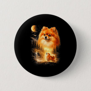 Bóton Redondo 5.08cm Pomeranian uivando para a lua vintage místico