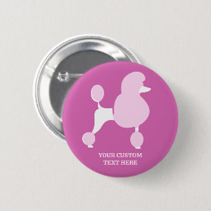 Bóton Redondo 5.08cm Poodle Rosa de Texto Personalizado