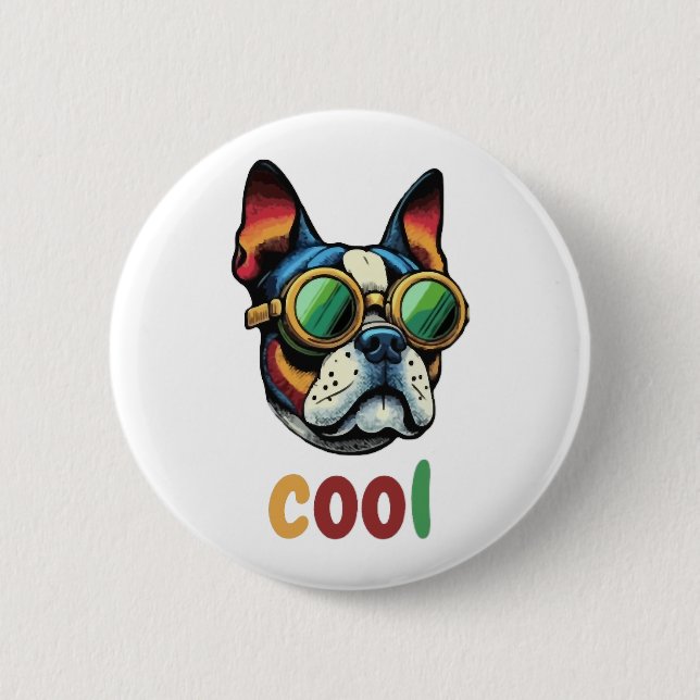 Bóton Redondo 5.08cm Pop Art Bulldog Com Óculos (Frente)