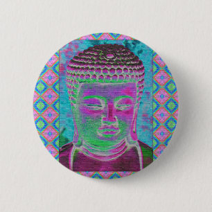 Bóton Redondo 5.08cm Pop Buda em Magenta e Turquesa