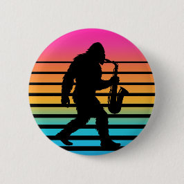 Bóton Redondo 5.08cm Pôr do sol retro do saxofone do Pé Grande