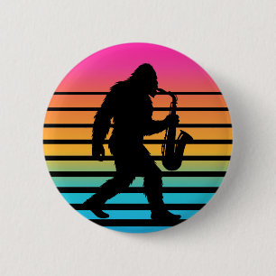 Bóton Redondo 5.08cm Pôr do sol retro do saxofone do Pé Grande