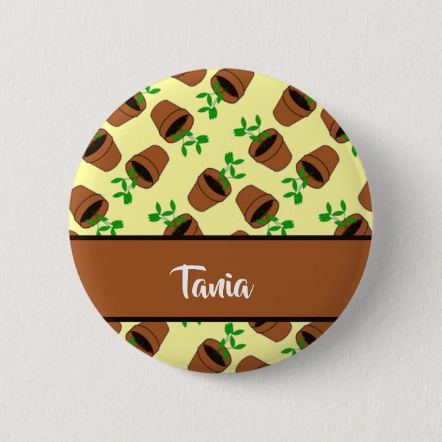 Bóton Redondo 5.08cm Pote verde de terracotta em amarelo (Frente)