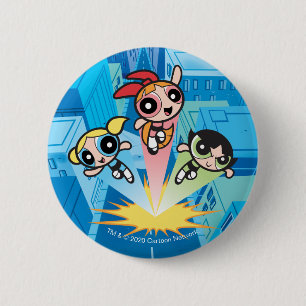 Bóton Redondo 5.08cm Powerpuff Girls Launch Into The Air