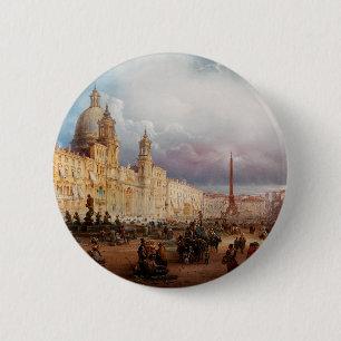 Bóton Redondo 5.08cm Praça Navona Mercado Roma Década de 1850 Arte