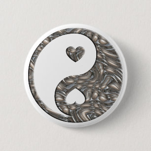 Bóton Redondo 5.08cm PRATA de Yin & de Yang/corações