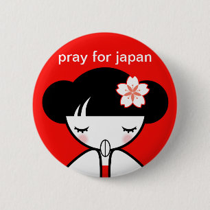 Bóton Redondo 5.08cm Pray para a boneca de Japão Kokeshi