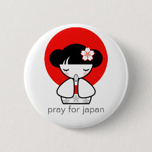 Bóton Redondo 5.08cm Pray para a boneca de Japão Kokeshi