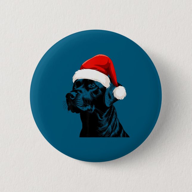 Bóton Redondo 5.08cm Presente de Natal do Labrador Black Lab com Chapéu (Frente)