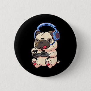 Bóton Redondo 5.08cm Presente de Videogame Pug de Jogos para Jogadores