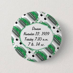 Bóton Redondo 5.08cm Presentes de Chá de fraldas de carro retrô verde-d