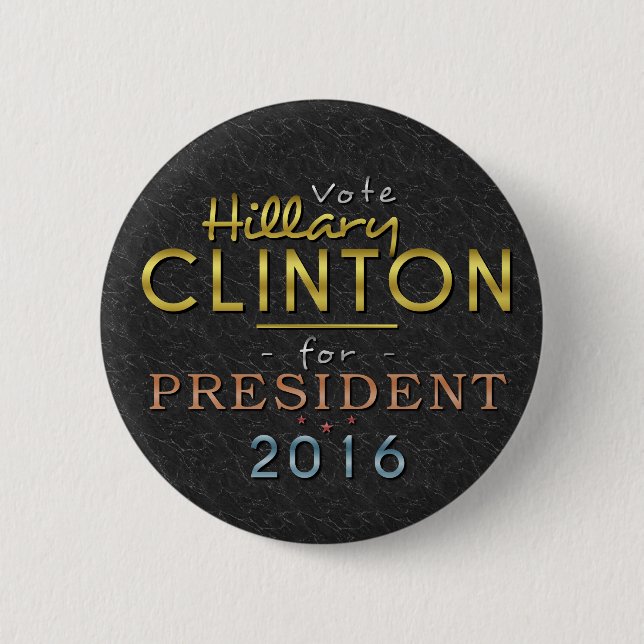 Bóton Redondo 5.08cm Presidente 2016 elegante preto Dourado de Hillary (Frente)
